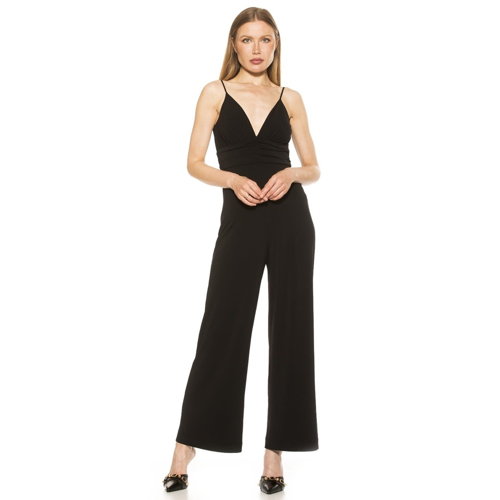 Alexia Admor Eline Wide Leg Jumpsuit Women's S Black Evening Minimalist Formal